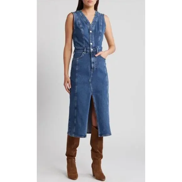 Rails Westwood Denim Jean Sleeveless Midi Dress Western Blue Stone Wash Sz M - Picture 1 of 6